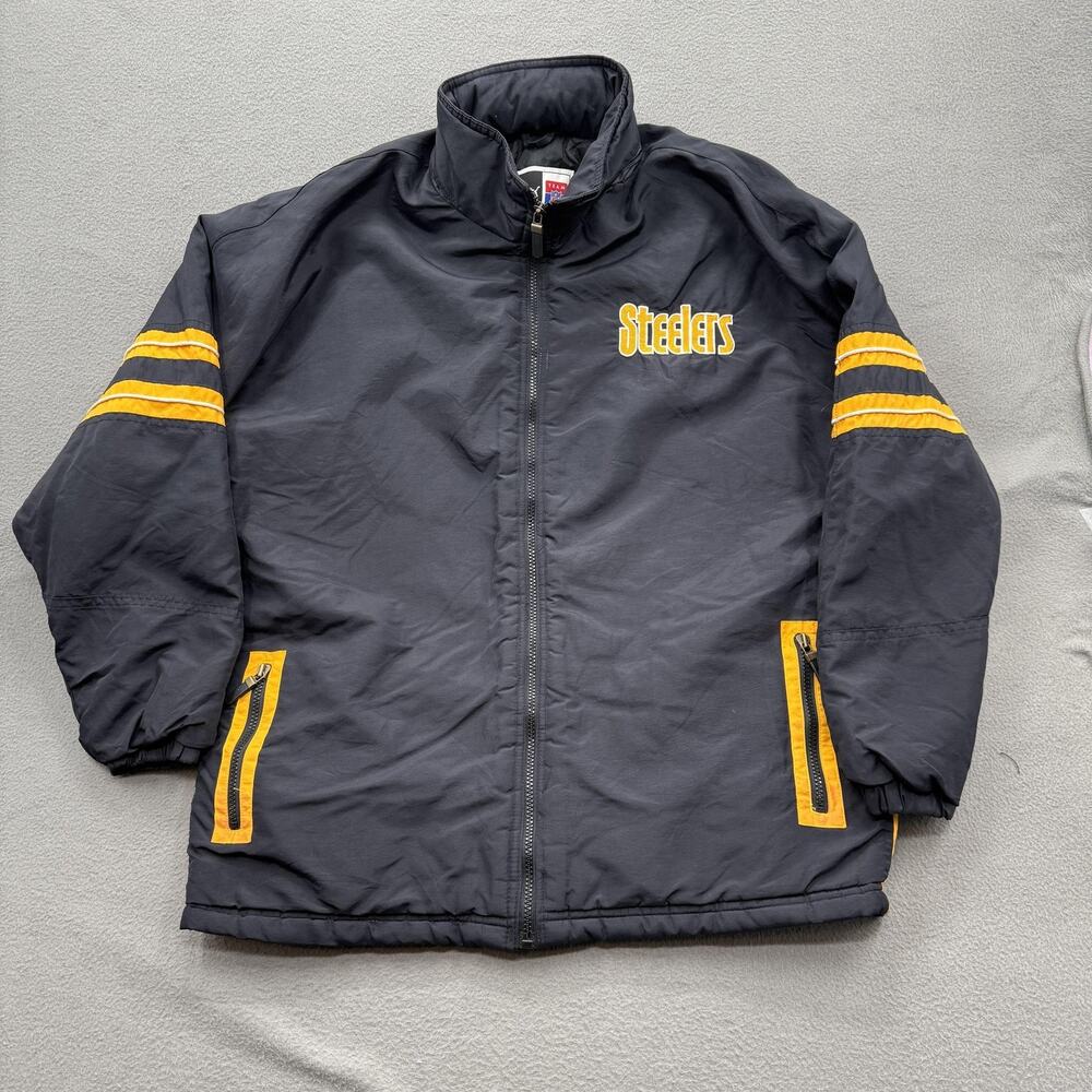 Vintage Pittsburgh Steelers Jacket Youth XL 18-20 Black NFL Football Puma